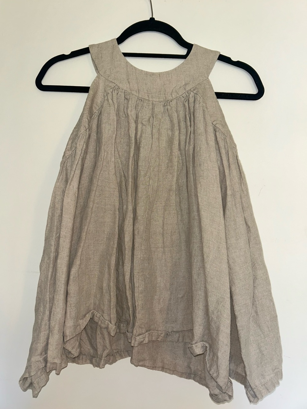 Masscob Cold-Shoulder Linen Blend Blouse in Light Beige
